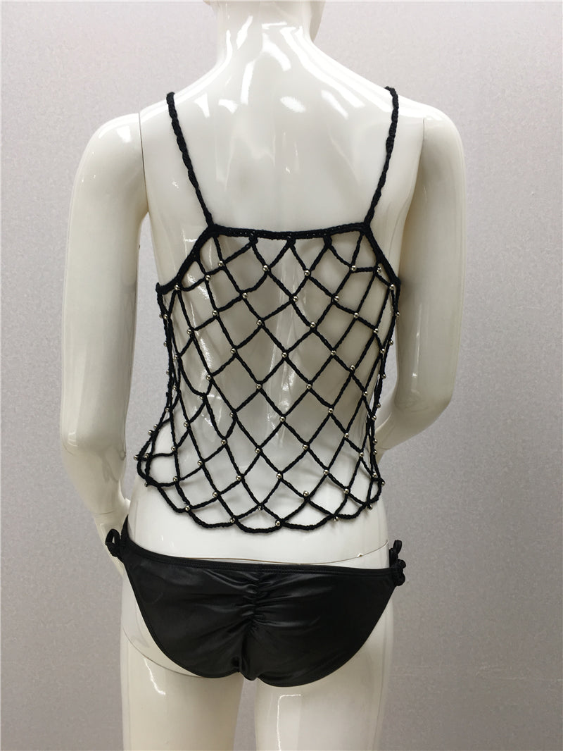 Top Knitted Hollow Out Cutout Bikini Camisole Women Loose Seaside Vacation Beach Sun Protection Blouse Pullover Top Bella Mia